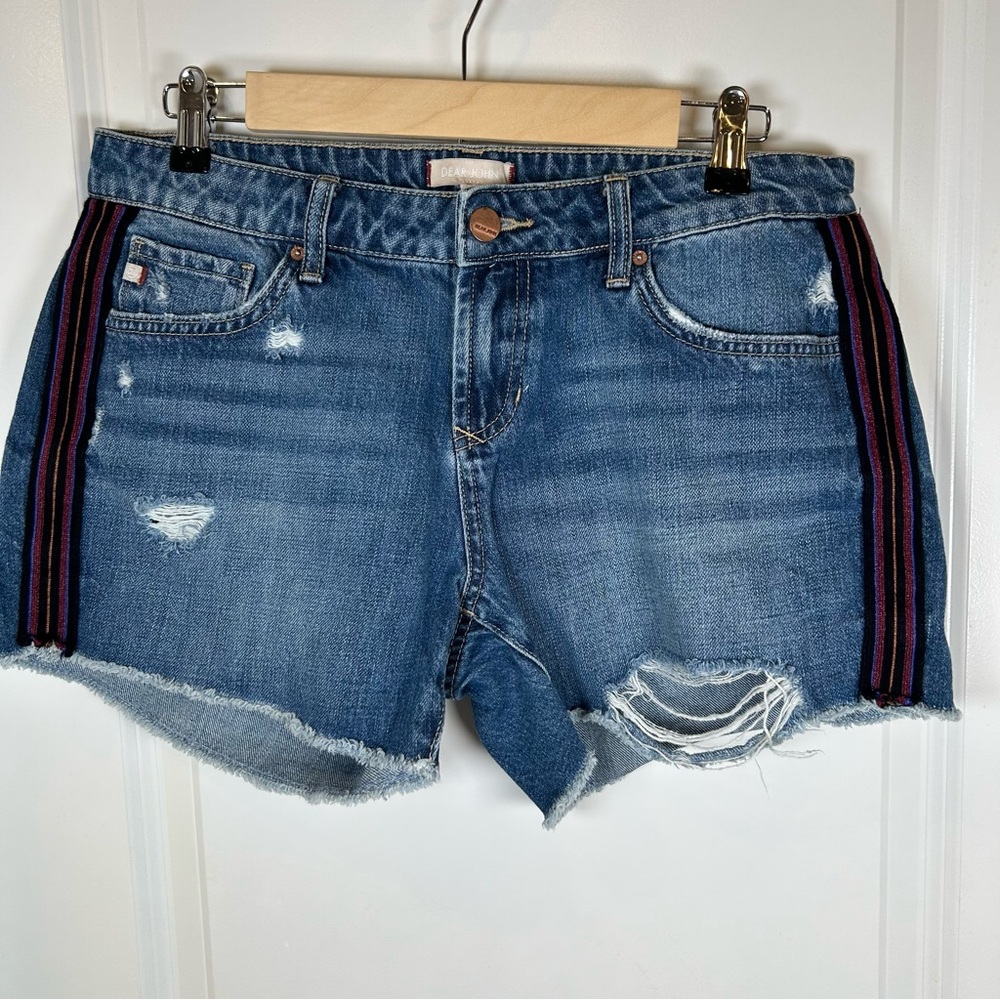 Dear John Madison Girlfriend Side Stripes Jean Shorts Women’s Size 28‎
